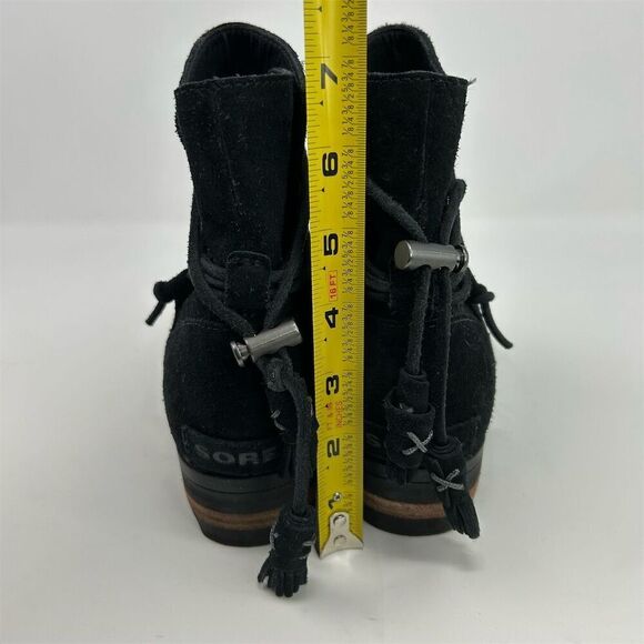 Sorel Farah Black Suede Pull On Ankle Boots Size 7.5 Back Tassel Design - Picture 9 of 12